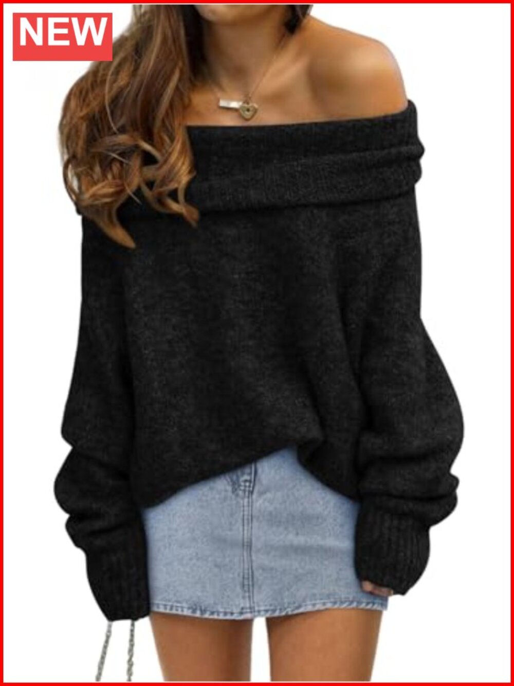 Off Shoulder Oversized Sweater Loose Fit Pullover Long Sleeve